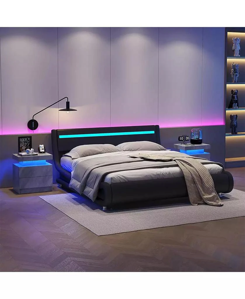 RAINSKEN LED Nightstand with 2 Drawers, Bedside Table Cabinet with Adjustable Color Lighting, Modern End Side Table for Bedroom, Living Room 8