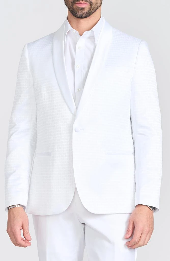 SAVILE ROW CO Varick White Jacquard One Button Shawl Collar Dinner Jacket 1