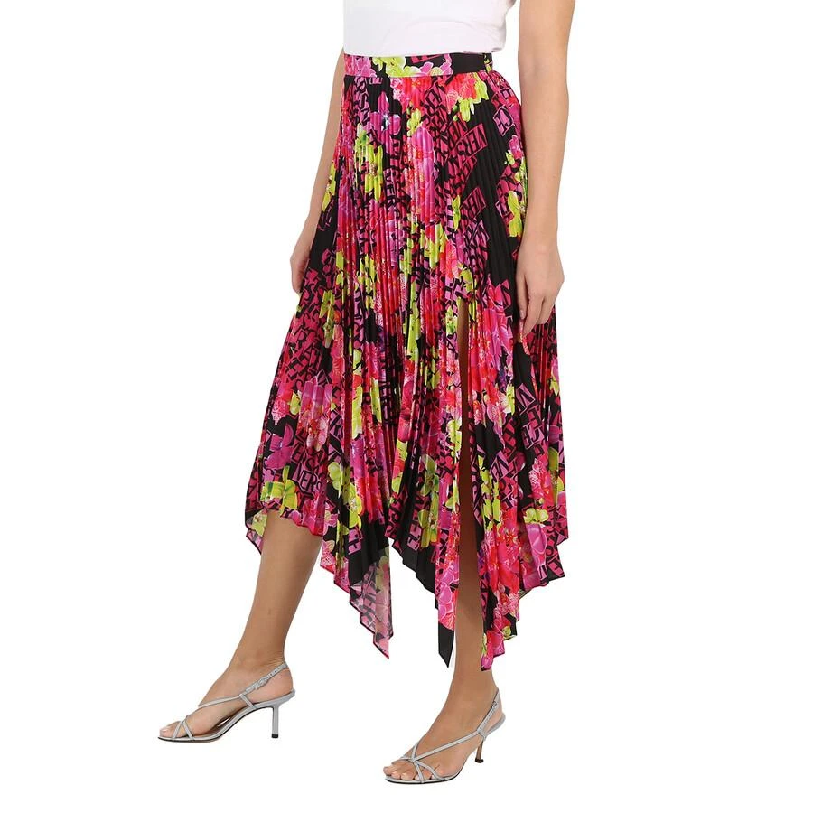 Versace Orchid Print Pleated Crepe De Chine Midi Skirt 3