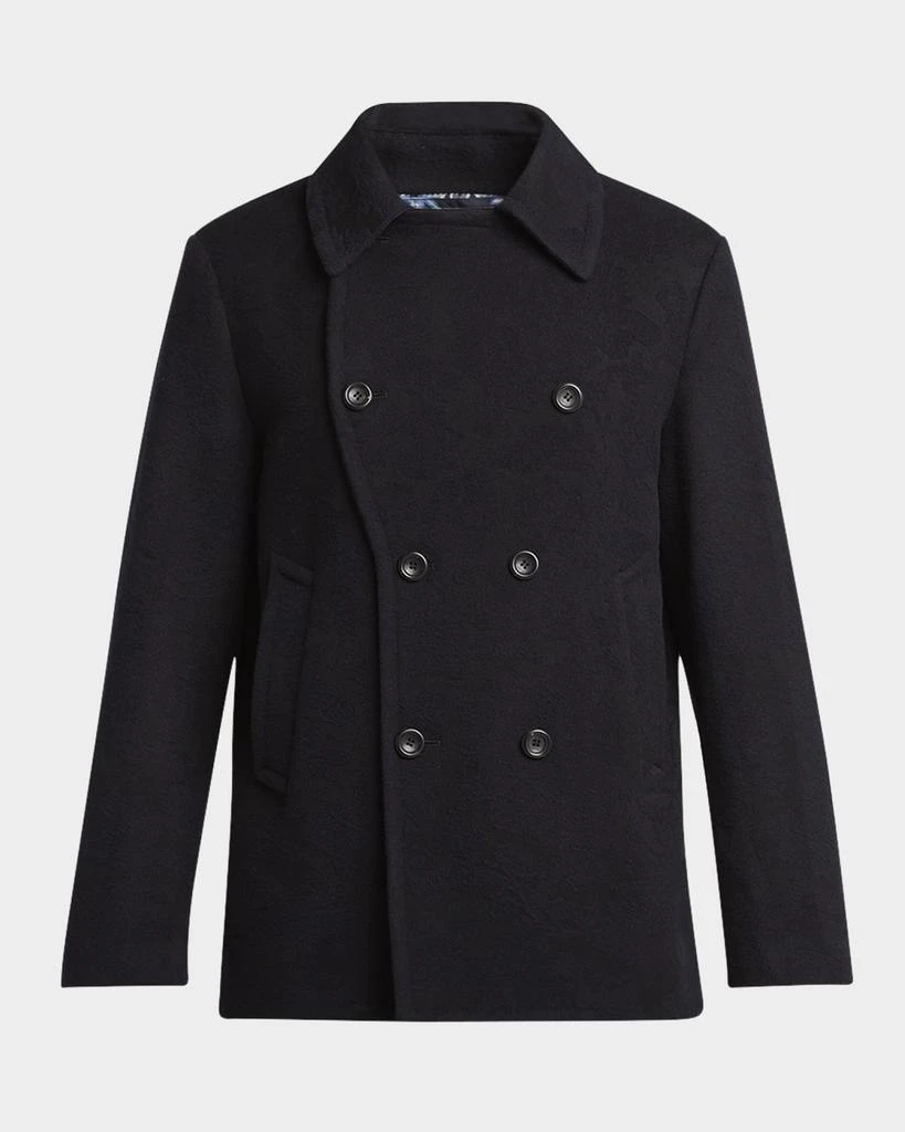 ETRO Men
s Wool Tonal Jacquard Pea Coat