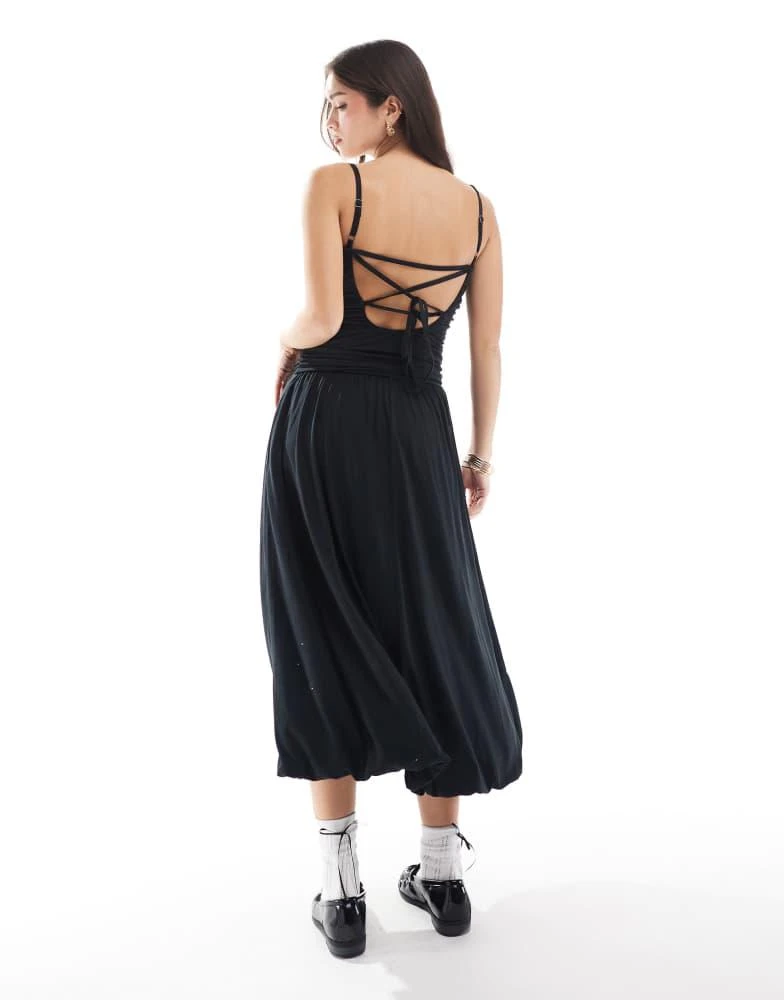 HOLLISTER Hollister strappy back puffball maxi dress in black 3