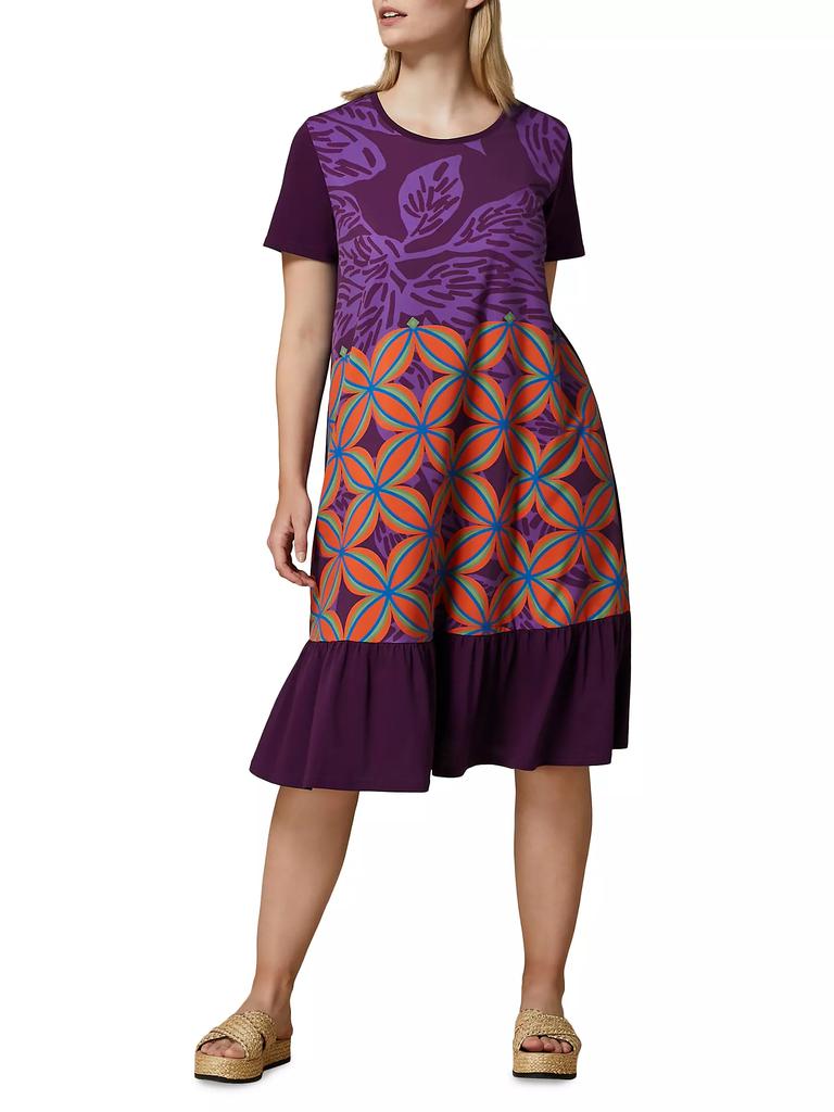 Marina Rinaldi Piroga Geometric Flounce Midi-Dress