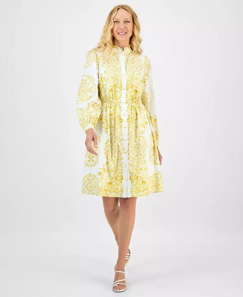julia jordan Women's Printed Long-Sleeve Cotton Shirtdress