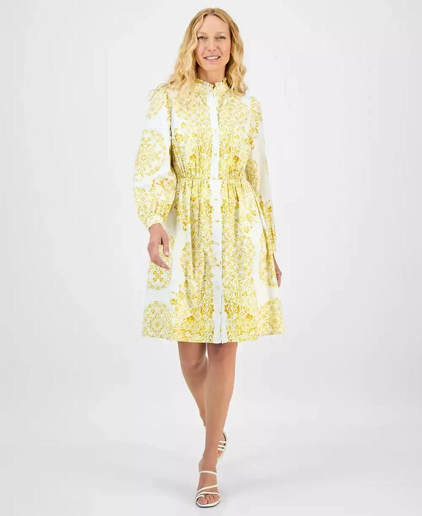 julia jordan Women's Printed Long-Sleeve Cotton Shirtdress 1
