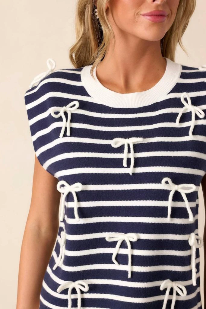 entro Leah Striped Bow Cap Sleeves Top In Navy 2