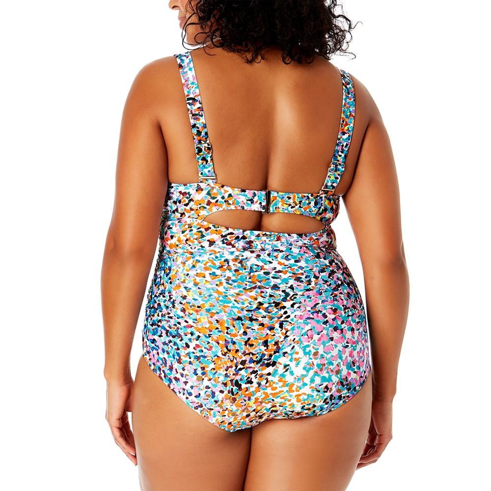 Anne Cole Plus Size Abstract-Print Draped-Front One-Piece Swimsuit