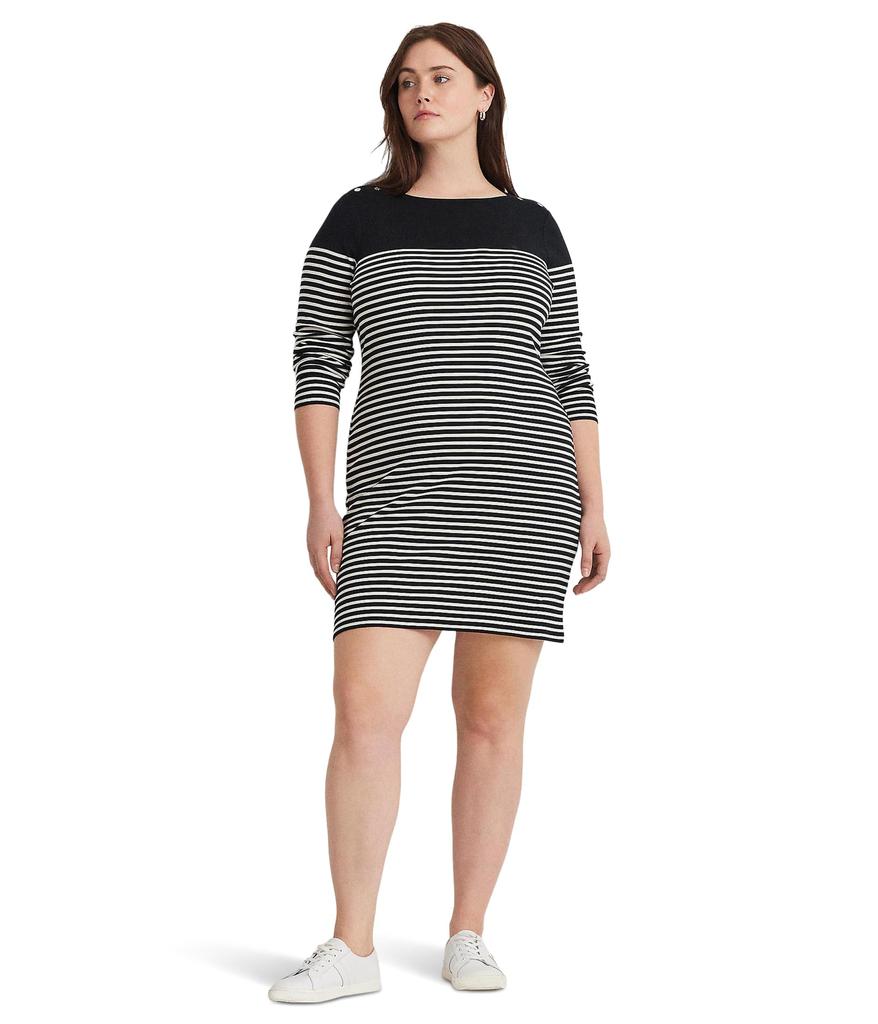 LAUREN Ralph Lauren Plus-Size Striped Cotton Boatneck Dress