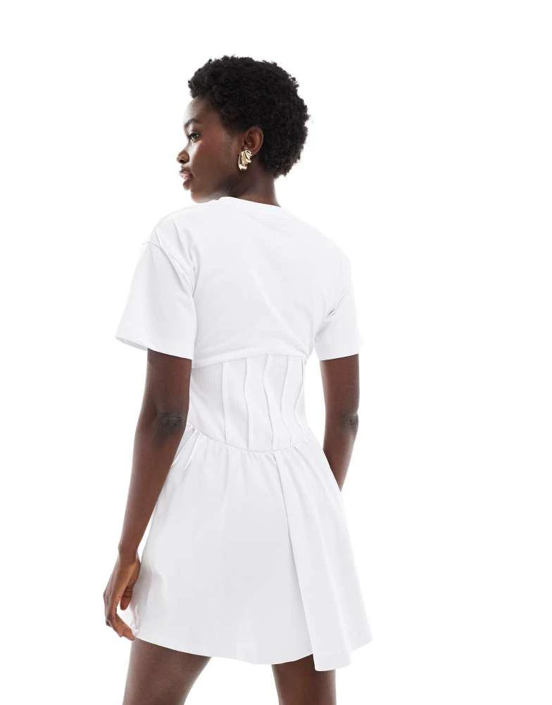 ASOS ASOS DESIGN corset waist T-shirt mini dress in white 4