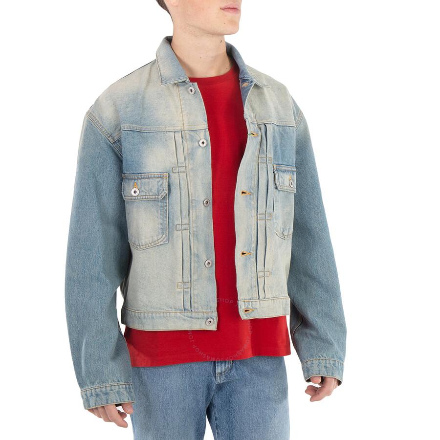 Shop Men's Faded Blue Bleach Dirty Trucker Denim Jacket on Sale at