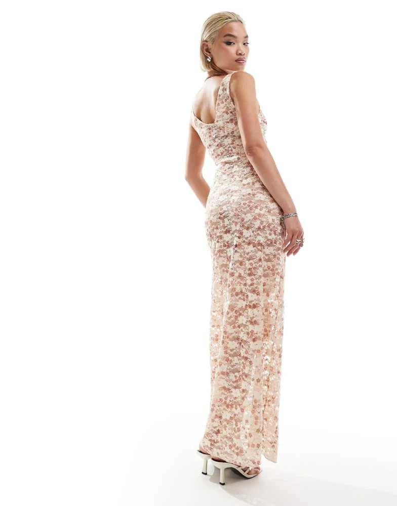 Motel Motel valtheni floral lace maxi cami dress in pale pink 4