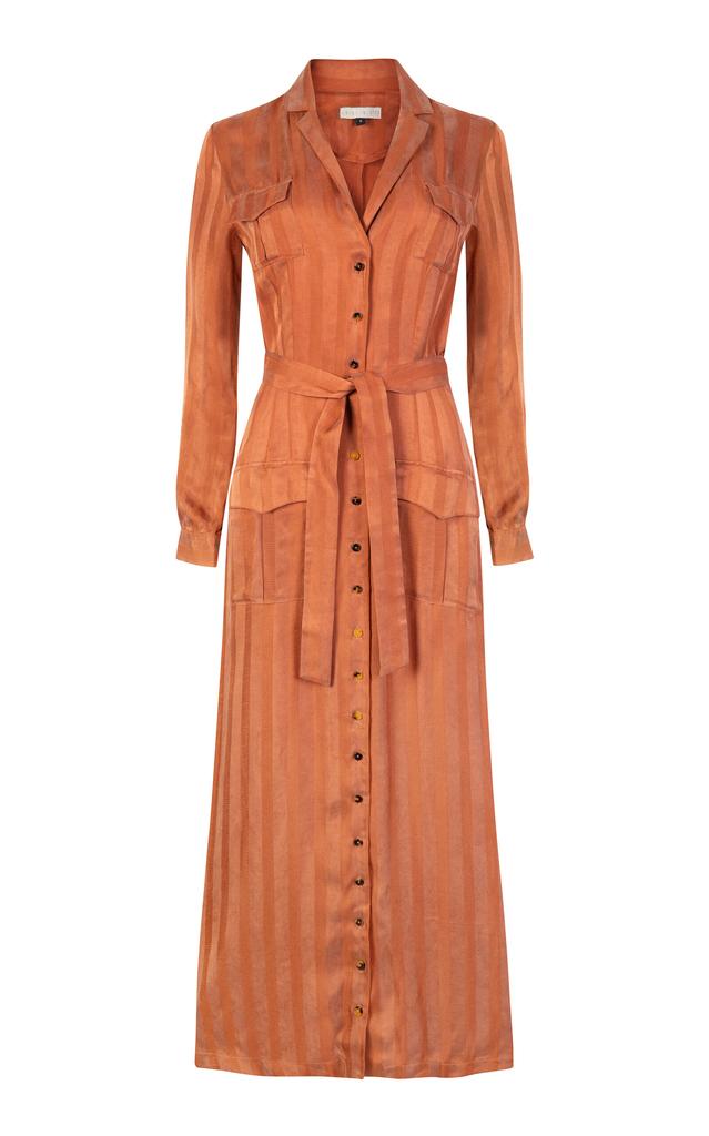USISI SISTER USISI SISTER - Eva Striped Satin Maxi Shirt Dress - Orange - XL - Moda Operandi