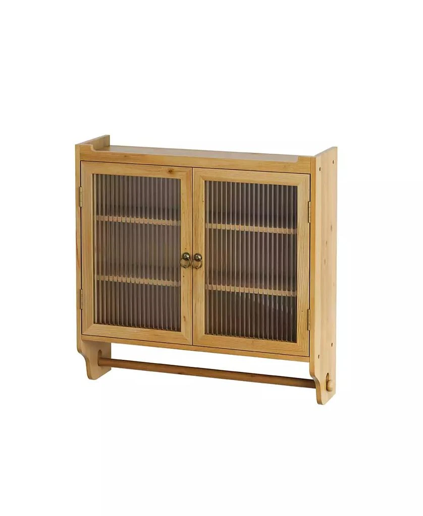 sumyeg CASAINC 24.8" Vintage Wall-Mounted Bathroom Cabinet with Glass Double Doors, 3 Tiers and Towel Rack