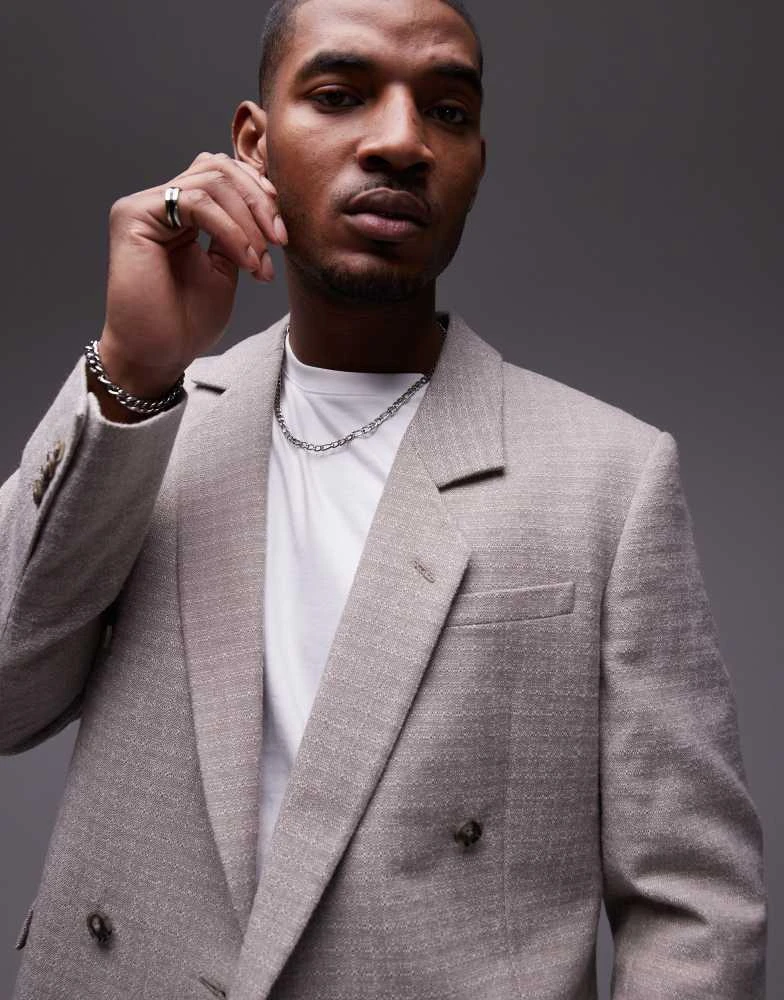 Topman Topman relaxed textured suit jacket in stone 1