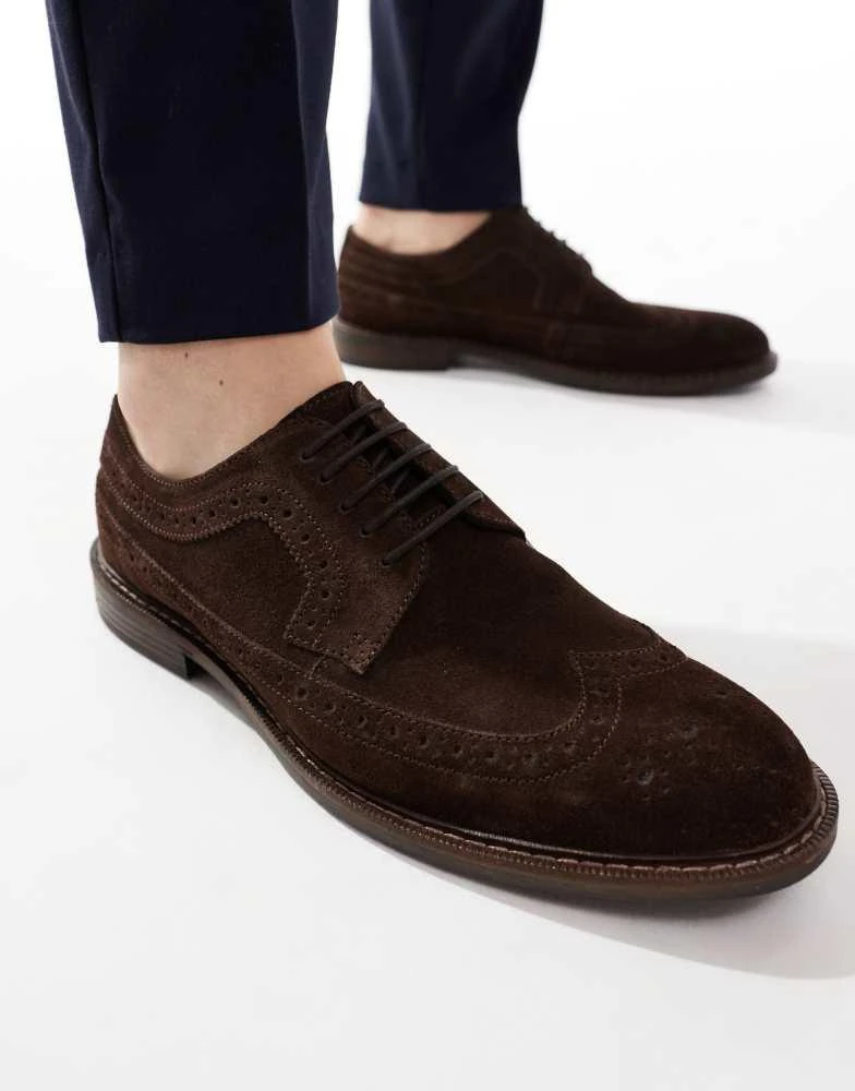 ASOS ASOS DESIGN lace up brogue shoes in dark brown suede 1