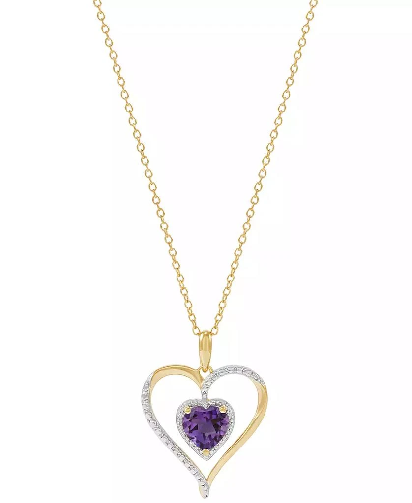 Macy's Birthstone Gemstone & Diamond Accent Heart 18" Pendant Necklace in 14k Gold-Plated Sterling Silver 1