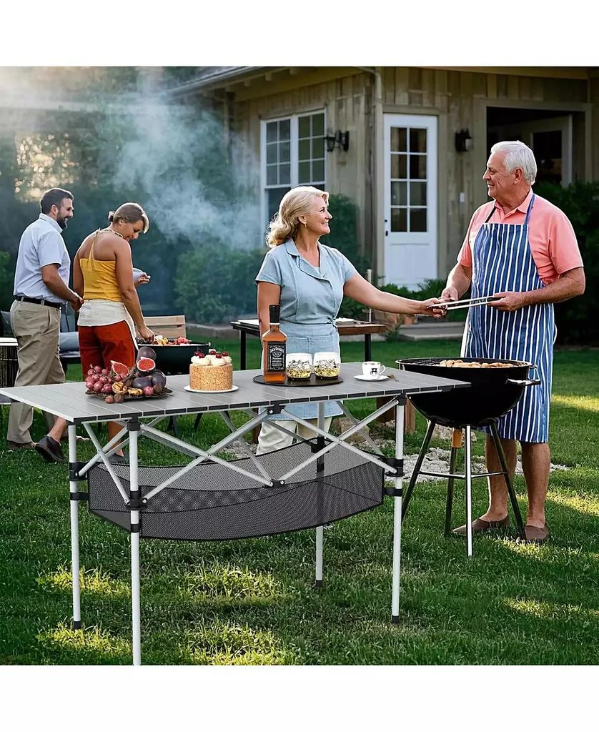 Mecale Portable Camping Table with Roll-Up Tabletop and Mesh Basket, Patio Outdoor Use 2