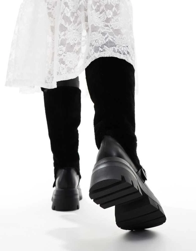 Public Desire Public Desire Switch Up fluffy fur knee boots with buckles in black 3