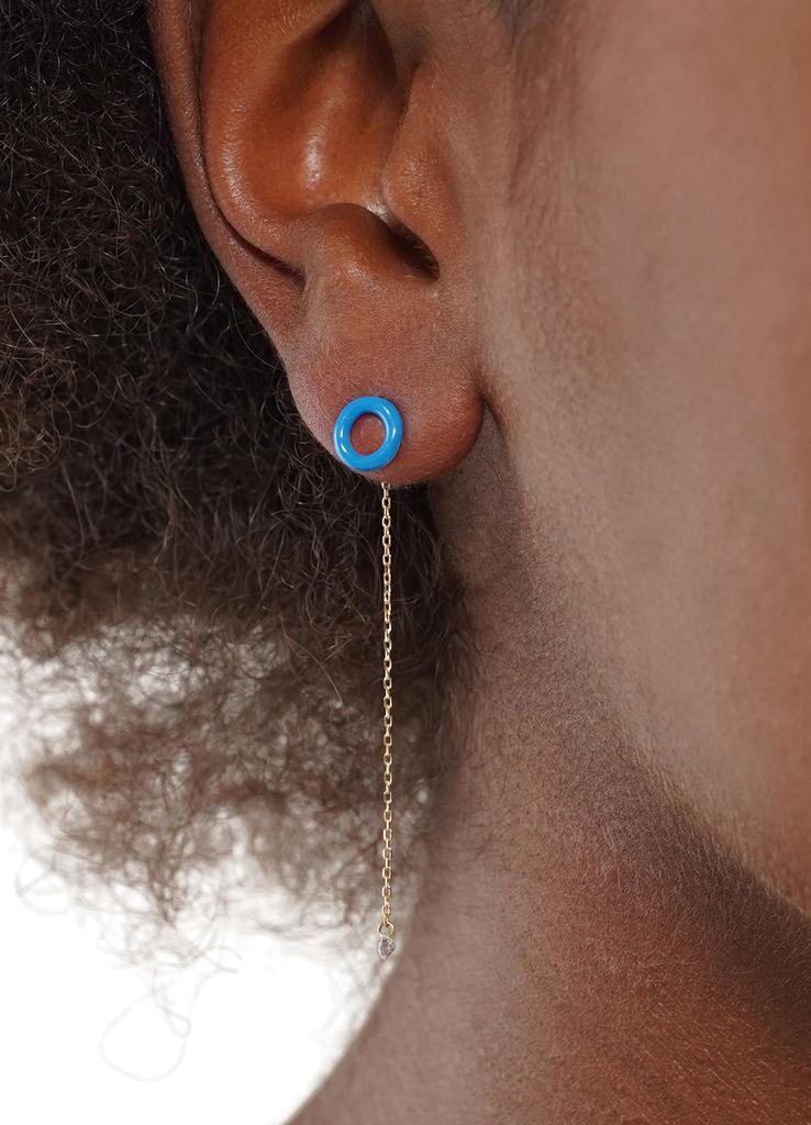 Persée Blue Enamel 1 diamond chain single earring