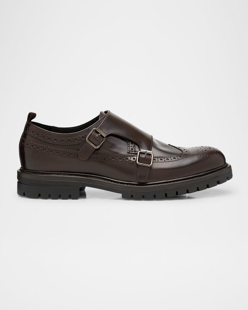 Paul Stuart Men's Marcelo Cordovan Wingtip Brogue Monk Strap Loafers