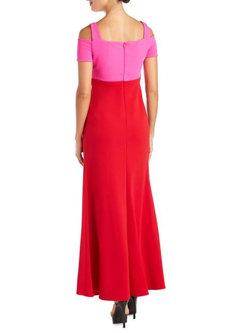 Nightway Womens Colorblock Long Scuba Gown 2