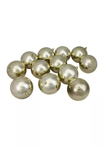 Northlight 12Ct Champagne Gold Shatterproof Shiny Christmas Ball Ornaments 4Inch 100Mm