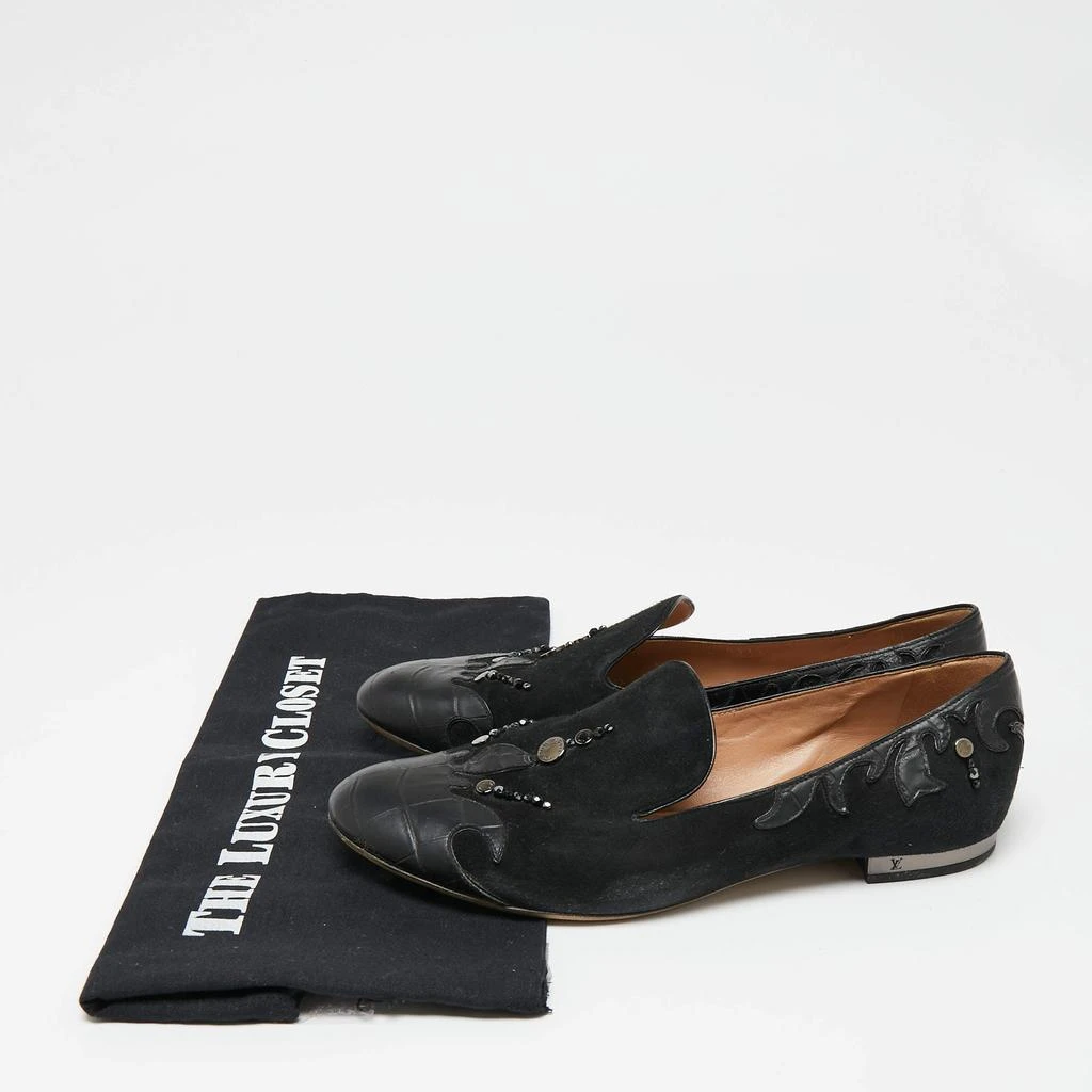 Louis Vuitton Louis Vuitton Black Beaded Suede And Crocodile Cap Toe Smoking Slippers Size 38 9