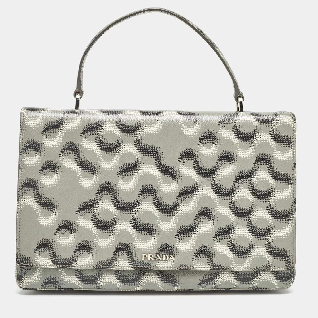 Prada Prada Grey Molecule Print Leather Flap Top Handle Bag 1