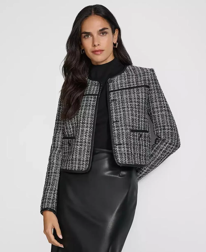 Calvin Klein Women's Faux Leather Trim Tweed Jacket 1