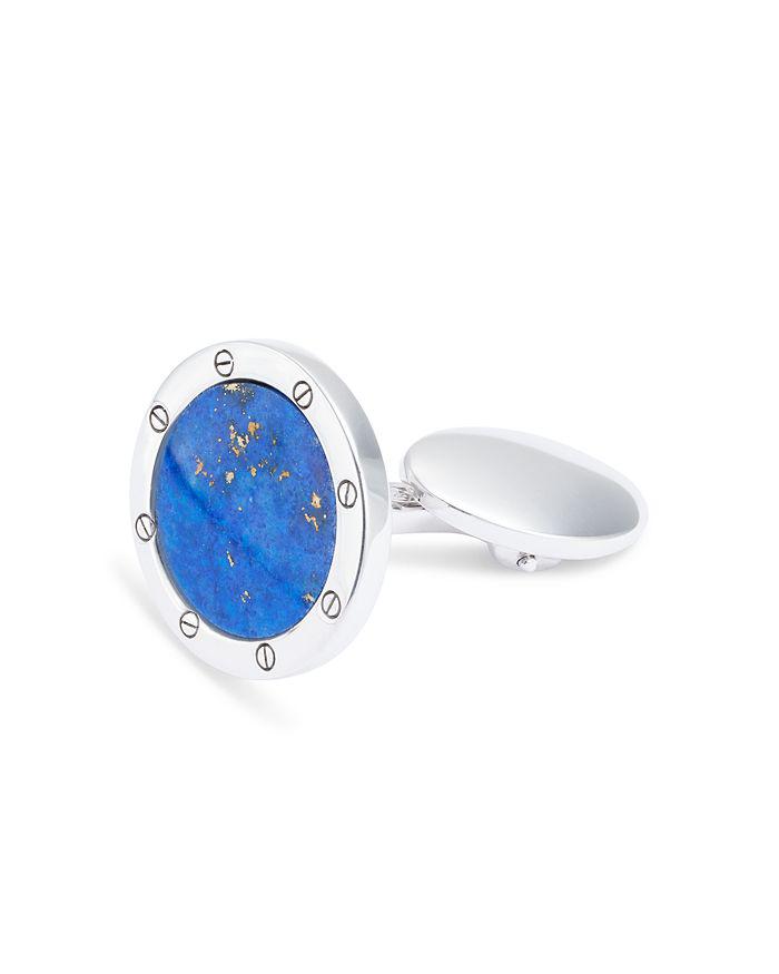 Jan Leslie Round Rivet Etched Blue Lapis & Sterling Silver Cufflinks