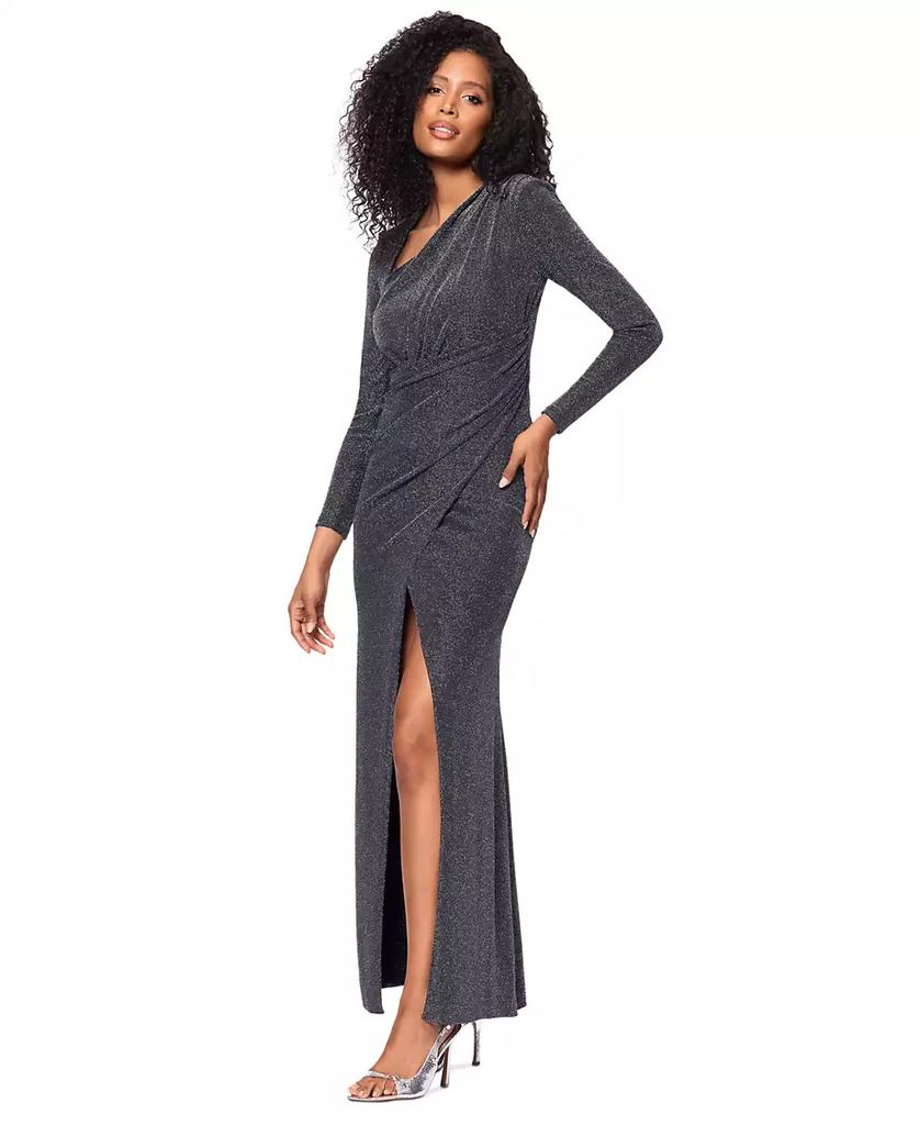 Betsy & Adam Women's Metallic Asymmetric Long-Sleeve Gown