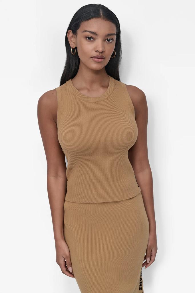 DKNY SIDE LOGO TRIM RIB SLEEVELESS CREW NECK TOP