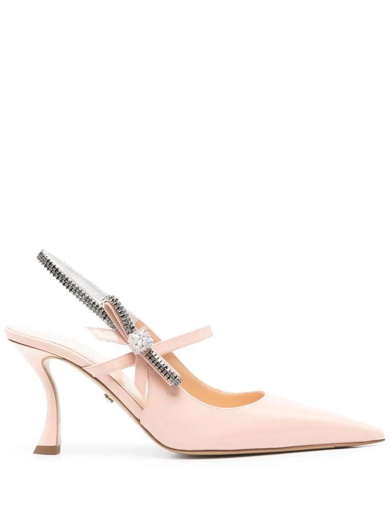 Mach & Mach Crystal Cuba Nude Patent Leather Slingback 85mm