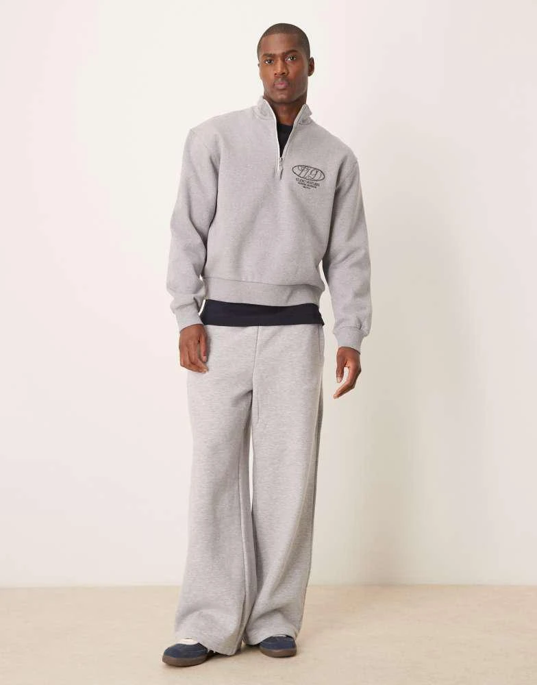 ASOS ASOS DESIGN premium heavyweight boxy oversized quarter zip sweatshirt 400gsm with tonal print in grey marl 3