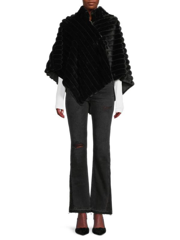 BELLE FARE Quilted Faux Fur Asymmetric Poncho 1