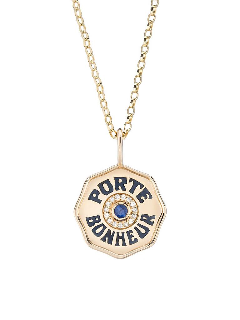 Marlo Laz Je Porte Bonheur 14K Yellow Gold, Blue Sapphire, & 0.15 TCW Diamond Mini Pendant Necklace