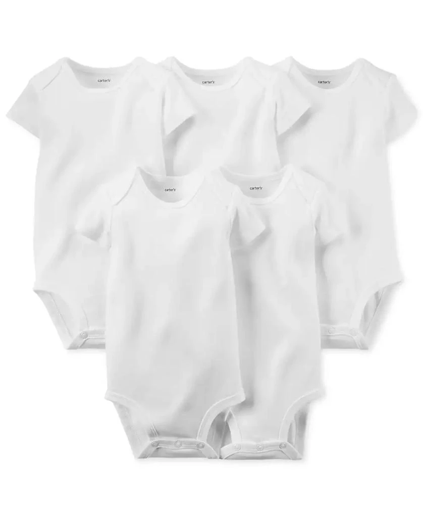 Carter's Baby Boys or Baby Girls Solid Short Sleeved Bodysuits, Pack of 5 1