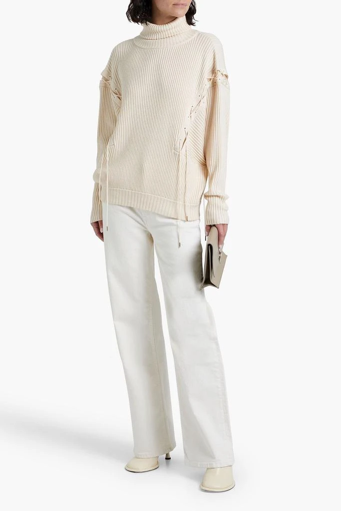 PALMER//HARDING Possibility lace-up ribbed wool and cotton-blend turtleneck sweater 2