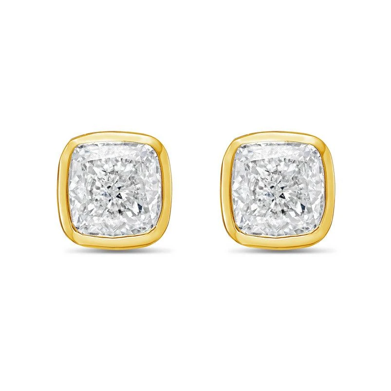 Diana M Jewels 14KT YELLOW GOLD LAB GROWN CUSHION CUT STUDS IN A BEZEL SETTING WEIGHING 3.00 CTS TW