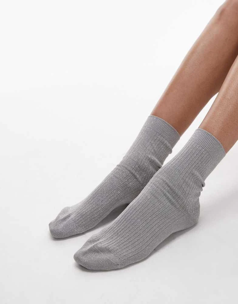 & Other Stories & Other Stories stretch glitter socks in silver 4