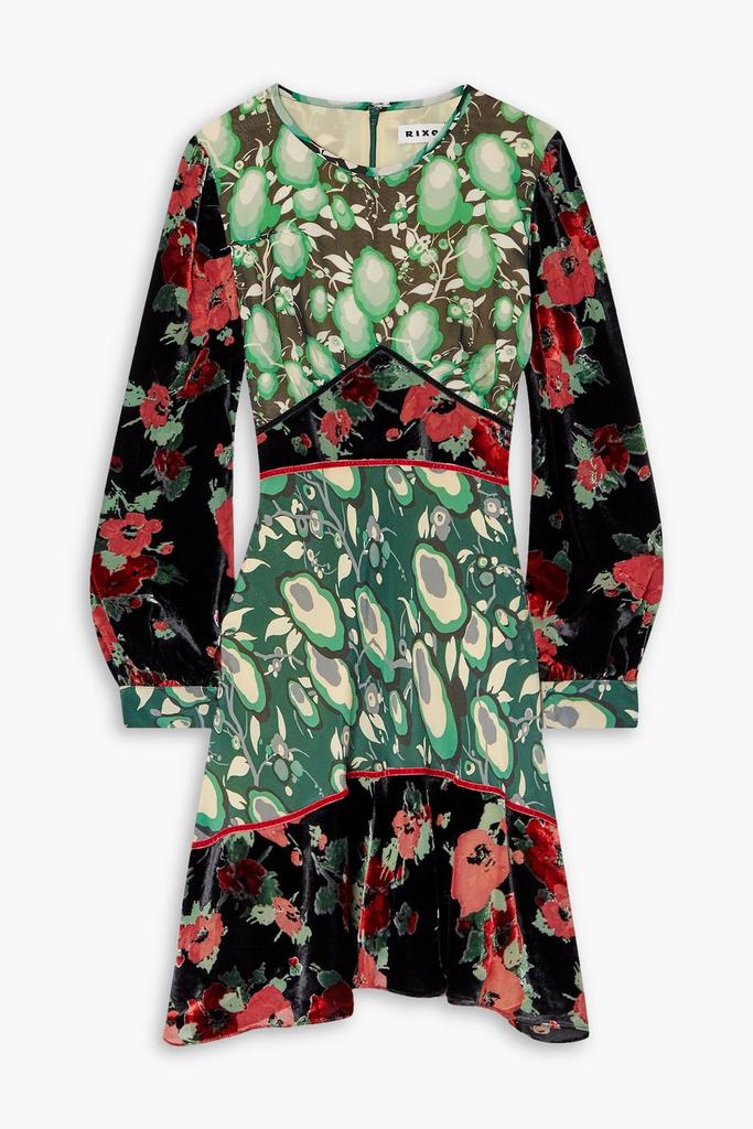 Rixo Edith floral-print silk crepe de chine and devoré-velvet mini dress