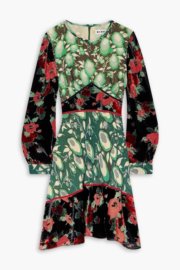 Rixo Edith floral-print silk crepe de chine and devoré-velvet mini dress 1