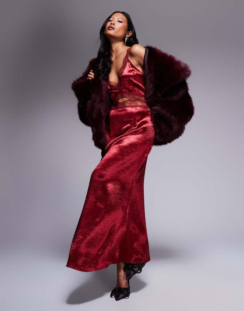 Never Fully Dressed Never Fully Dressed Petite Mimi lace cut-out slip midaxi dress in oxblood