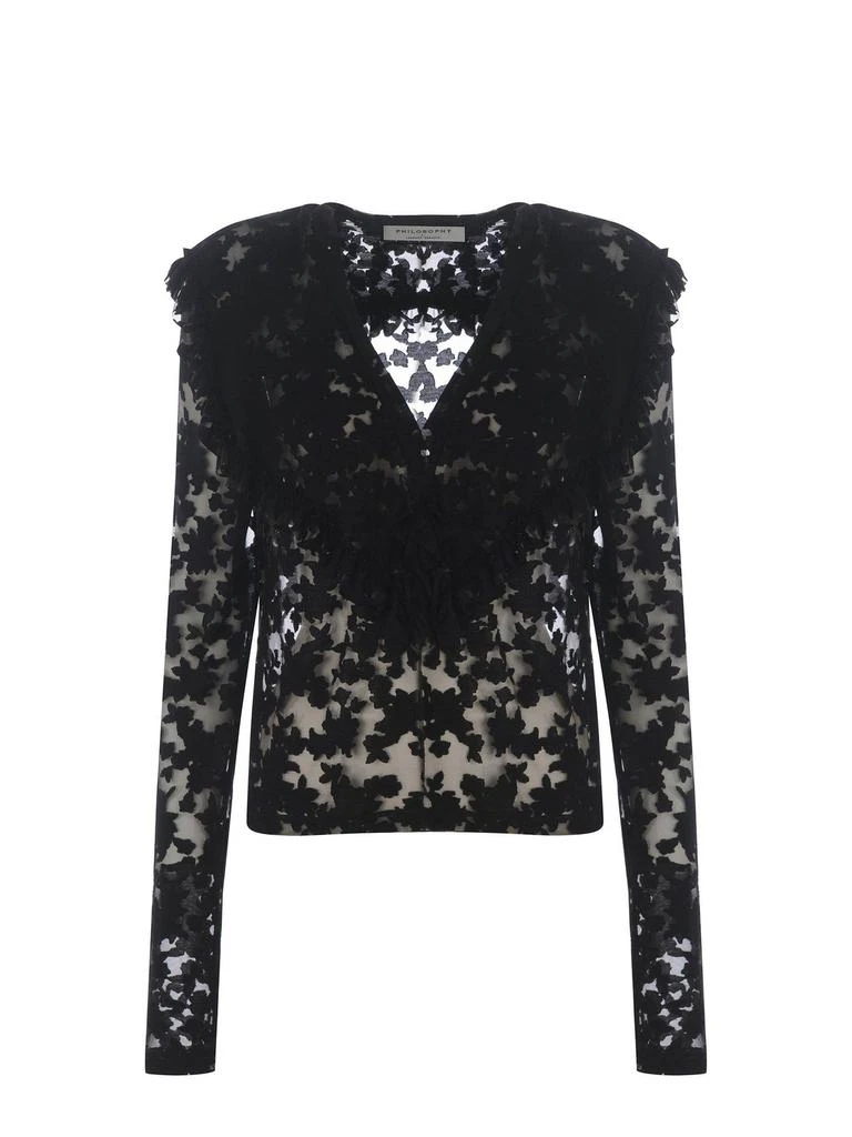 PHILOSOPHY di LORENZO SERAFINI Philosophy Di Lorenzo Serafini Floral-Motif V-Neck Semi-Sheer Blouse 1