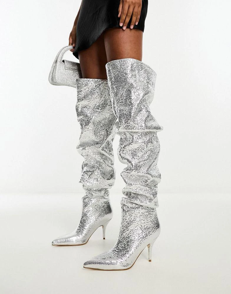AZALEA WANG Azalea Wang Seira ruched over the knee boot in silver 1