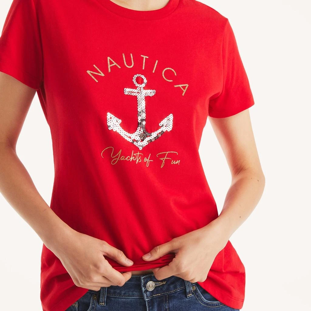 Nautica Womens Glitter Anchor Yachts Of Fun Graphic T-Shirt 2