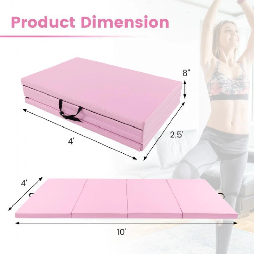 Hivvago 4-Panel PU Leather Folding Exercise Mat with Carrying Handles-Pink 5
