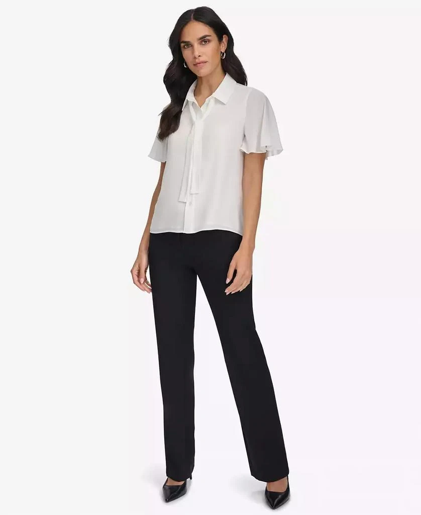 Calvin Klein Petite Tie-Neck Flutter-Sleeve Button-Down Blouse 4