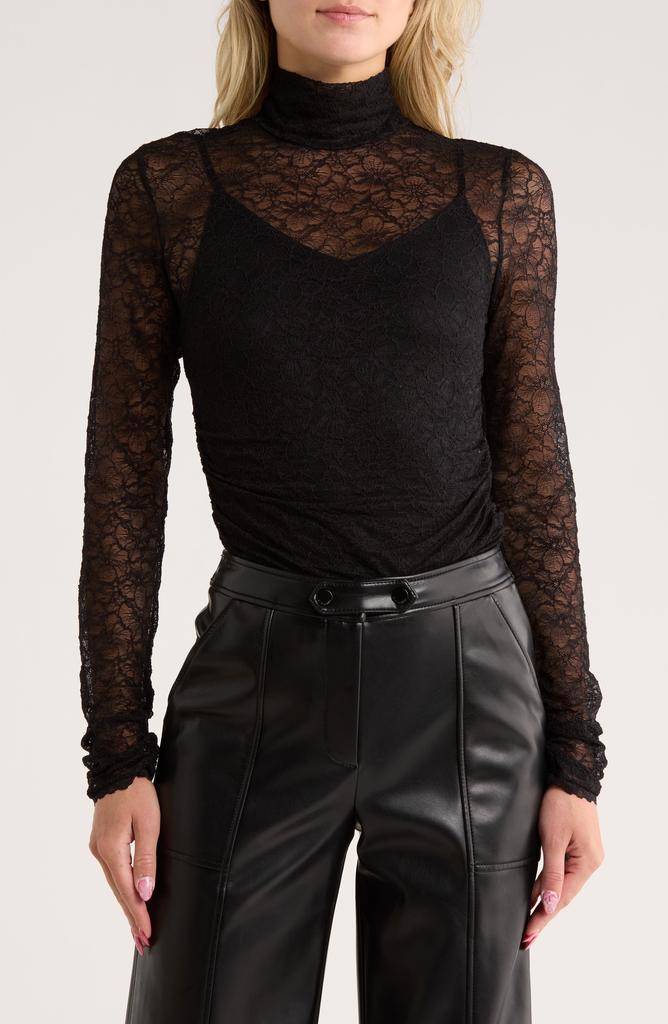 SIMKHAI Zurie Lace Combo Turtleneck Bodysuit