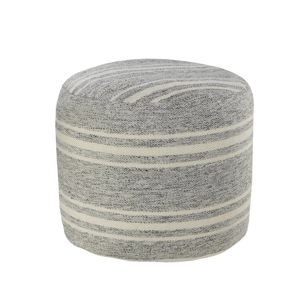 Hivvago 18" Gray Polyester Round Striped Indoor Outdoor Pouf Ottoman 5