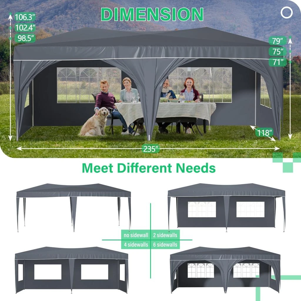 Streamdale Furniture Streamdale 10x20 Pop Up Canopy Tent w/ Sidewalls - Gray 2